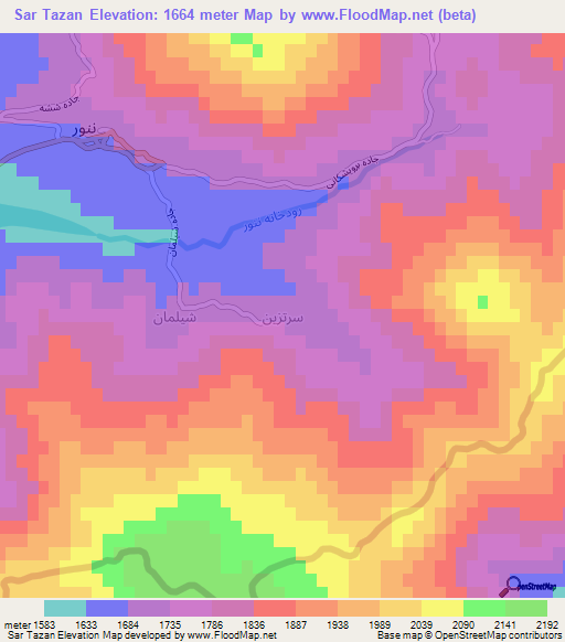 Sar Tazan,Iran Elevation Map