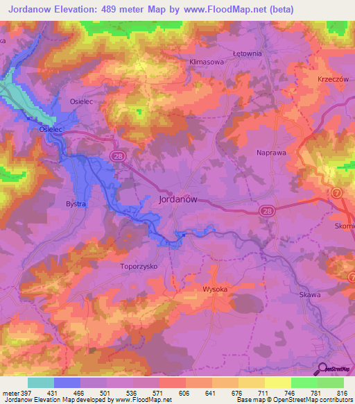Jordanow,Poland Elevation Map