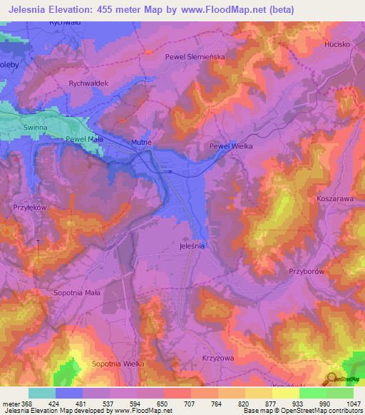 Jelesnia,Poland Elevation Map