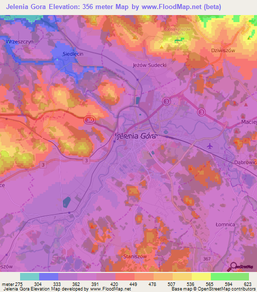 Jelenia Gora,Poland Elevation Map