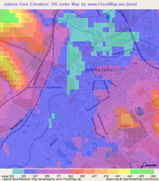 Jelenia Gora,Poland Elevation Map