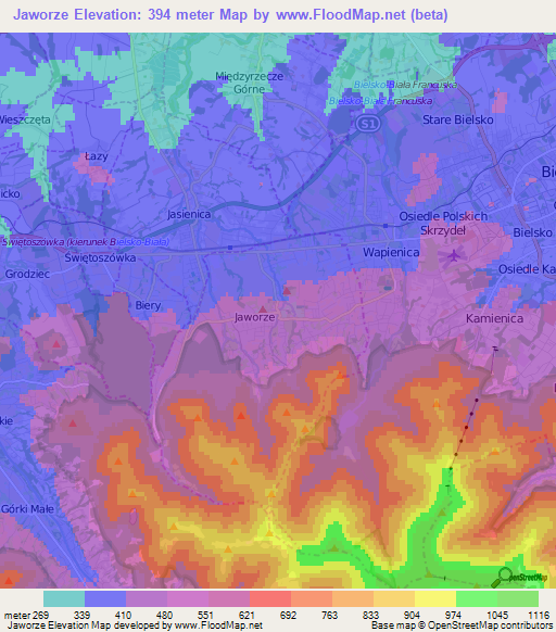 Jaworze,Poland Elevation Map