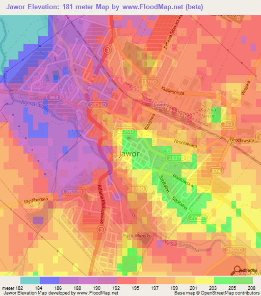Jawor,Poland Elevation Map