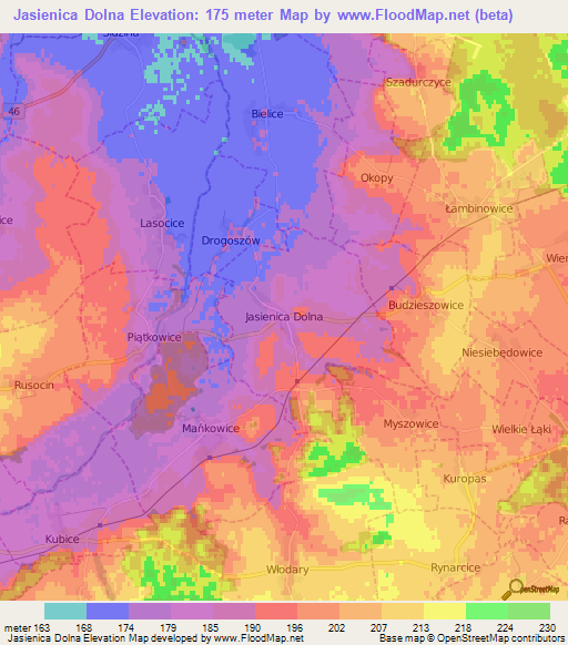 Jasienica Dolna,Poland Elevation Map