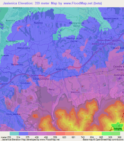 Jasienica,Poland Elevation Map
