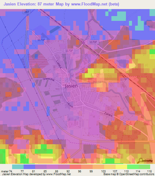 Jasien,Poland Elevation Map