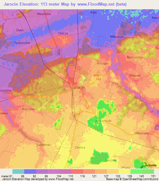 Jarocin,Poland Elevation Map
