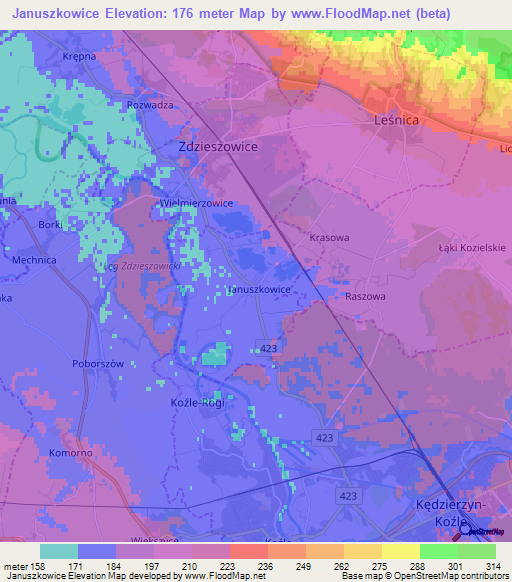 Januszkowice,Poland Elevation Map