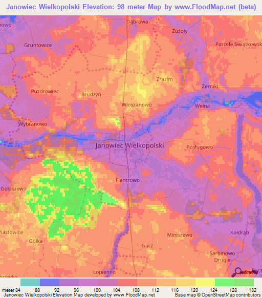 Janowiec Wielkopolski,Poland Elevation Map