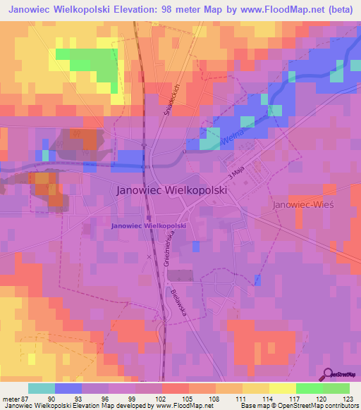 Janowiec Wielkopolski,Poland Elevation Map
