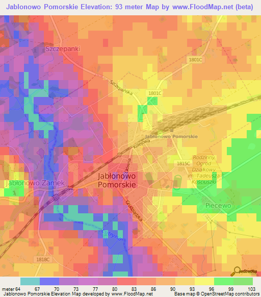 Jablonowo Pomorskie,Poland Elevation Map