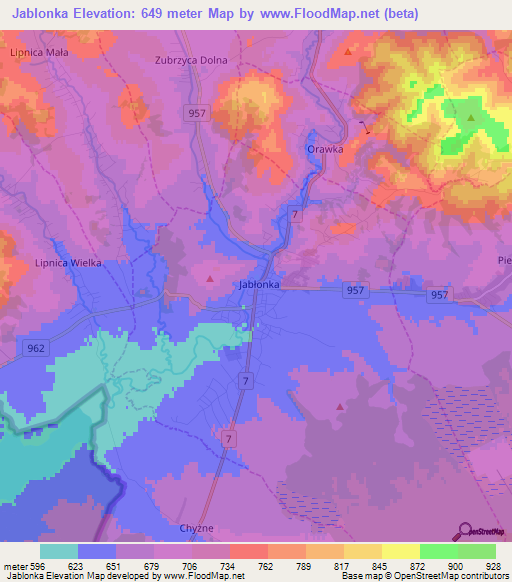 Jablonka,Poland Elevation Map