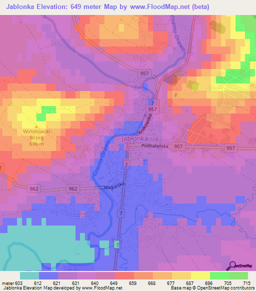 Jablonka,Poland Elevation Map