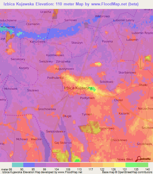 Izbica Kujawska,Poland Elevation Map