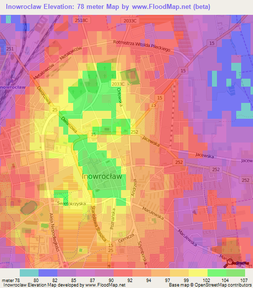 Inowroclaw,Poland Elevation Map