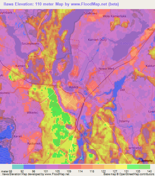 Ilawa,Poland Elevation Map