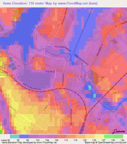 Ilawa,Poland Elevation Map