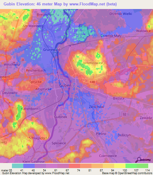 Gubin,Poland Elevation Map