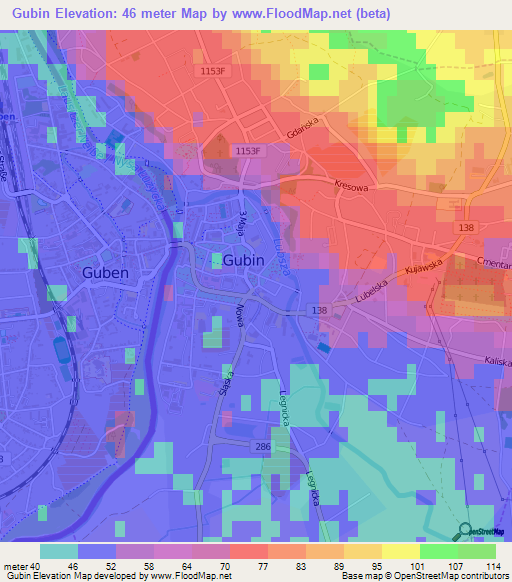 Gubin,Poland Elevation Map