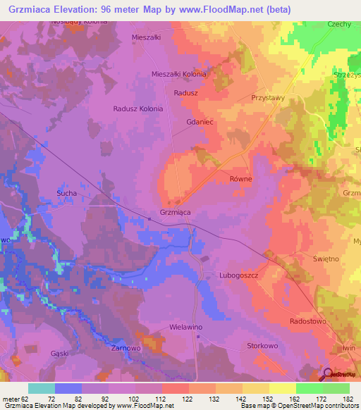 Grzmiaca,Poland Elevation Map