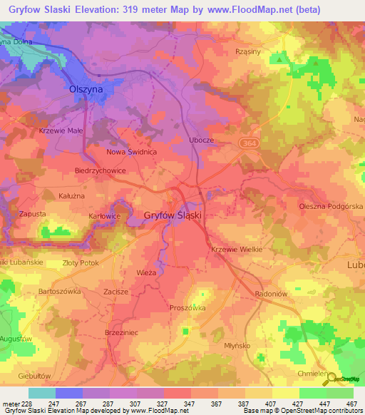 Gryfow Slaski,Poland Elevation Map