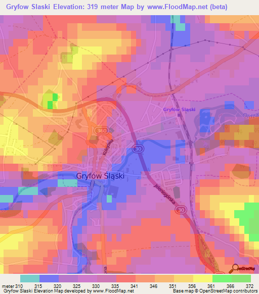 Gryfow Slaski,Poland Elevation Map