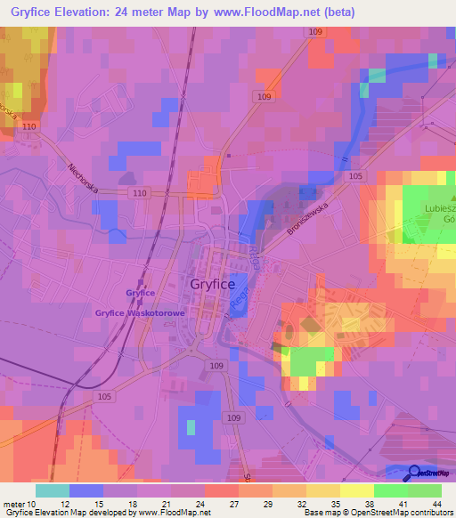 Gryfice,Poland Elevation Map
