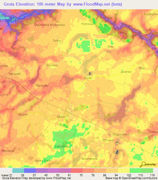 Gruta,Poland Elevation Map