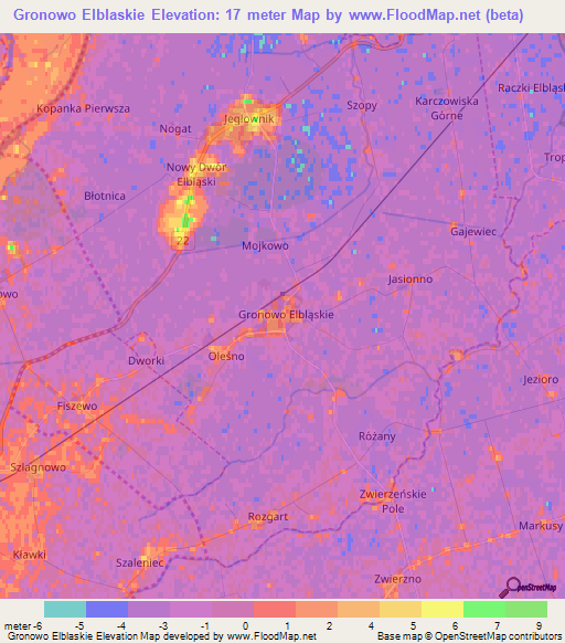 Gronowo Elblaskie,Poland Elevation Map