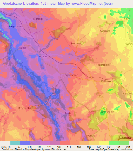 Grodziczno,Poland Elevation Map