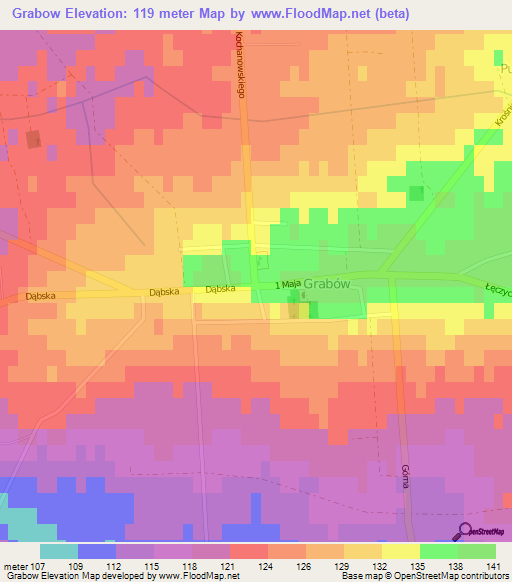 Grabow,Poland Elevation Map