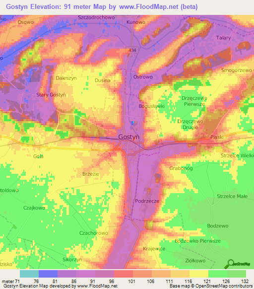 Gostyn,Poland Elevation Map