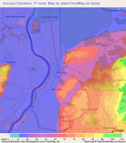 Gorzyca,Poland Elevation Map