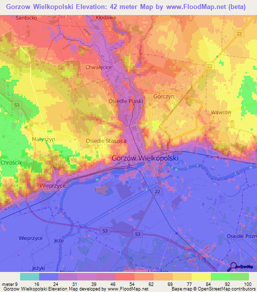 Gorzow Wielkopolski,Poland Elevation Map