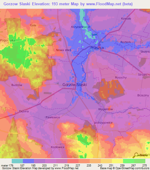 Gorzow Slaski,Poland Elevation Map