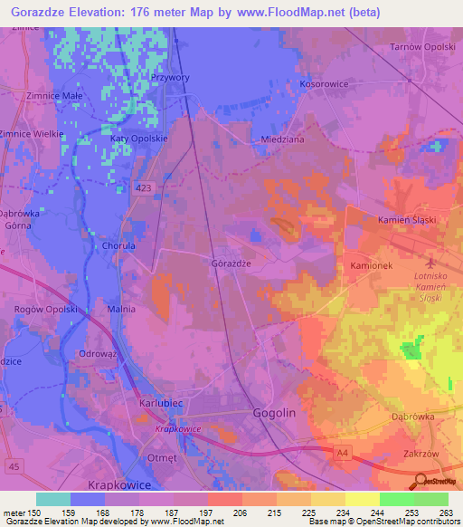 Gorazdze,Poland Elevation Map