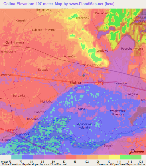 Golina,Poland Elevation Map