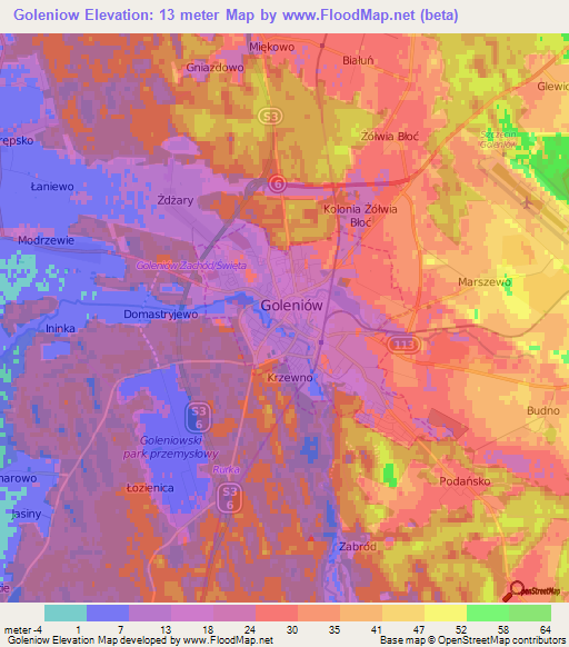 Goleniow,Poland Elevation Map