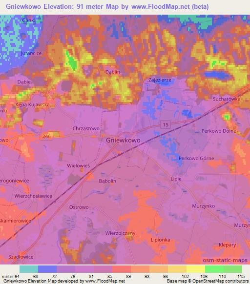 Gniewkowo,Poland Elevation Map