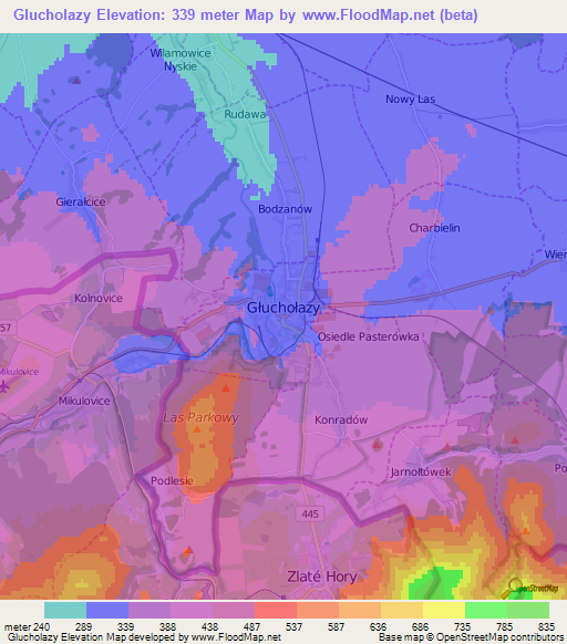 Glucholazy,Poland Elevation Map
