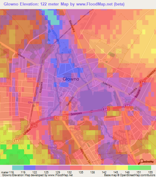 Glowno,Poland Elevation Map