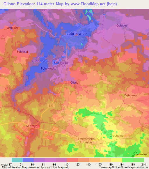 Glisno,Poland Elevation Map