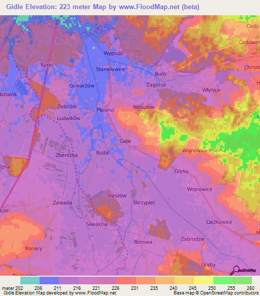 Gidle,Poland Elevation Map