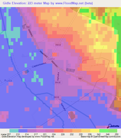 Gidle,Poland Elevation Map