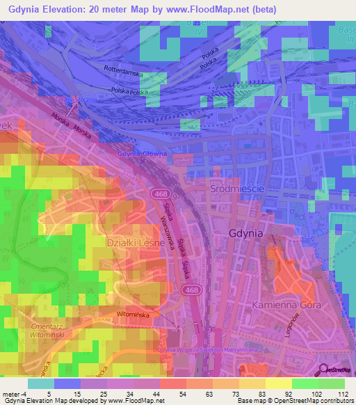 Gdynia,Poland Elevation Map