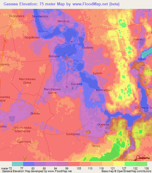 Gasawa,Poland Elevation Map