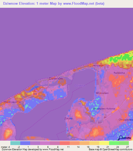 Dziwnow,Poland Elevation Map