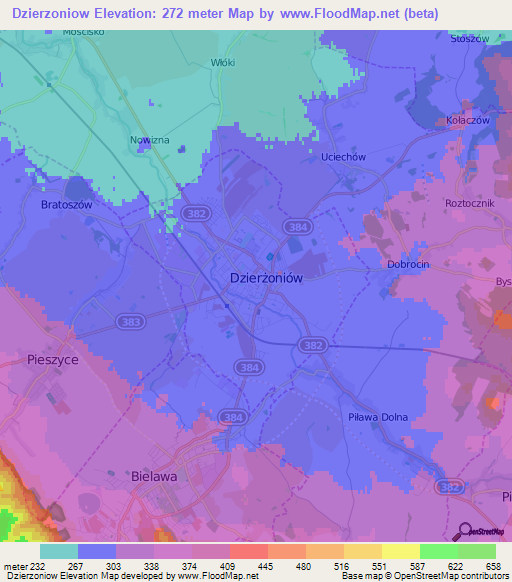 Dzierzoniow,Poland Elevation Map