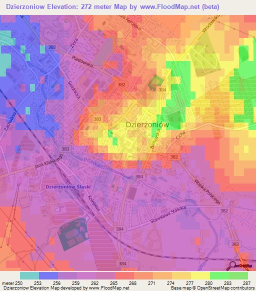Dzierzoniow,Poland Elevation Map