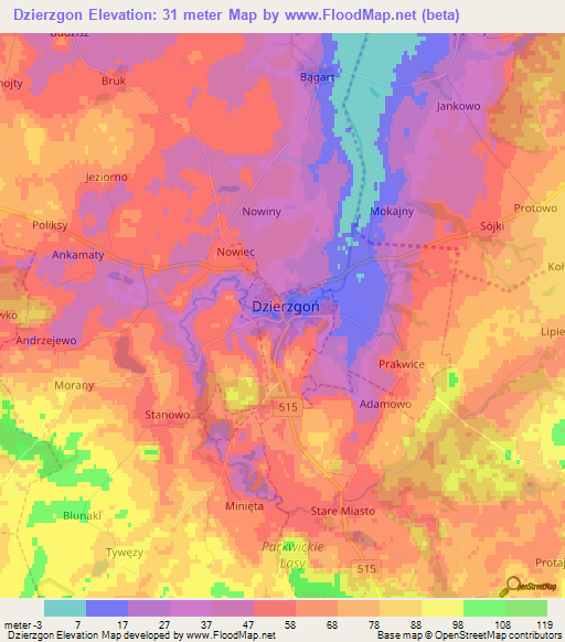 Dzierzgon,Poland Elevation Map